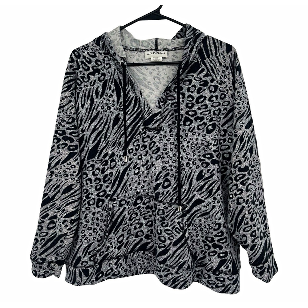 C.D. Petites XL Animal Print Hoodie Sweatshirt Leopard Zebra Y2K Mob Wife